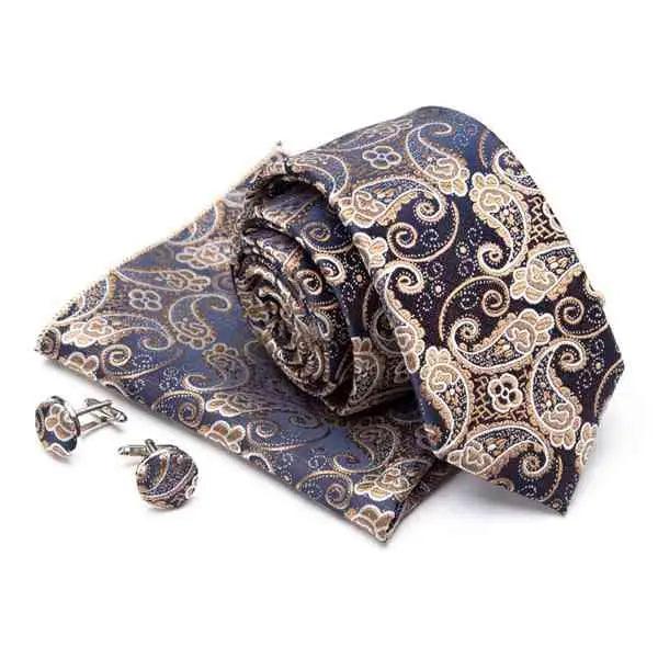 Stylish Silk Necktie With Pocket Square And Matching Cufflinks Set