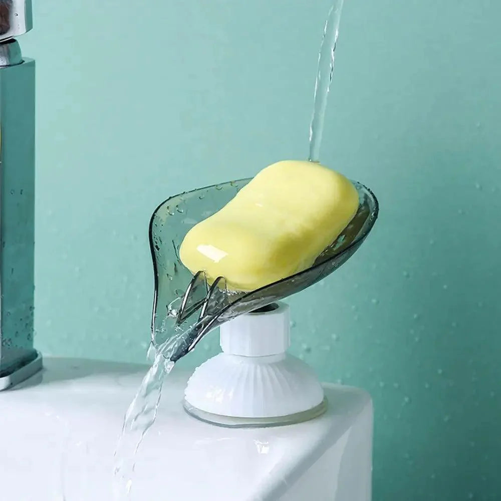Suction Cup Soap Dish Holder Leaf-Shape Self-Draining Soap Saver Box Not Punched for Shower Bathroom Kitchen Soap Dishes Sponge Container with Suction Cup Leaf Shape Self Draining for Bathroom Kitchen Sink