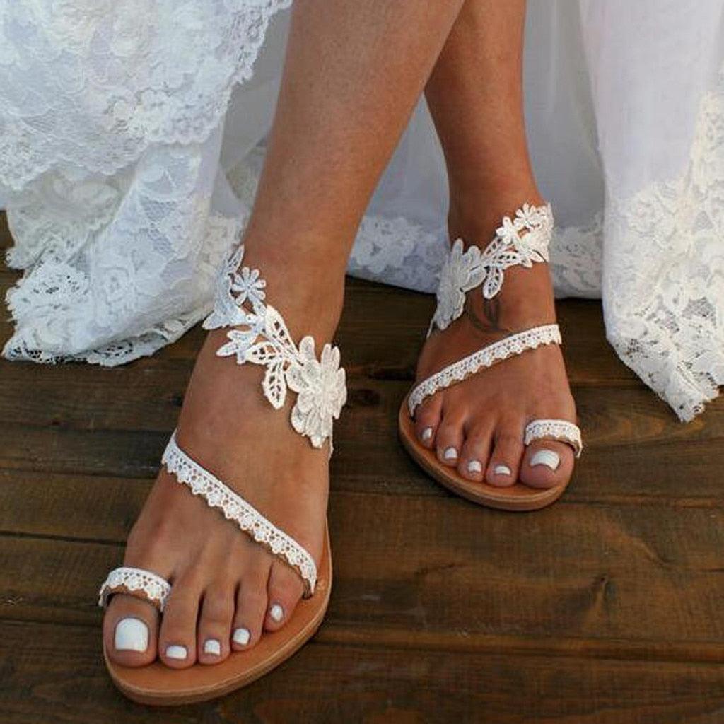 Summer Sandals Slip-On Flat Shoes Lace Flat