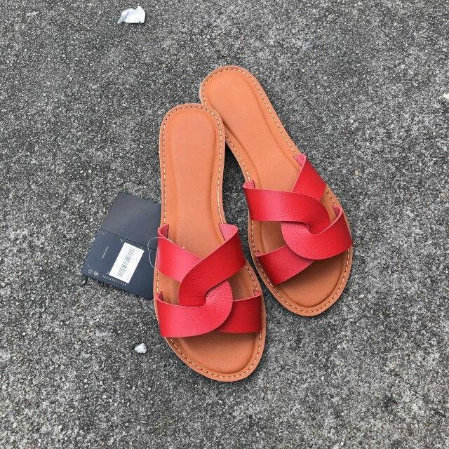 Summer Women Sandals Fashion Leather Surface