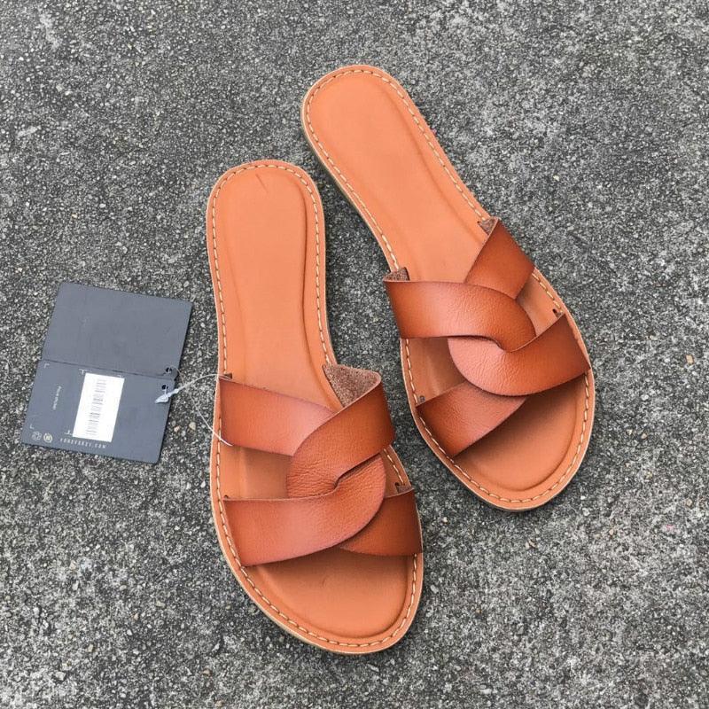 Summer Women Sandals Fashion Leather Surface