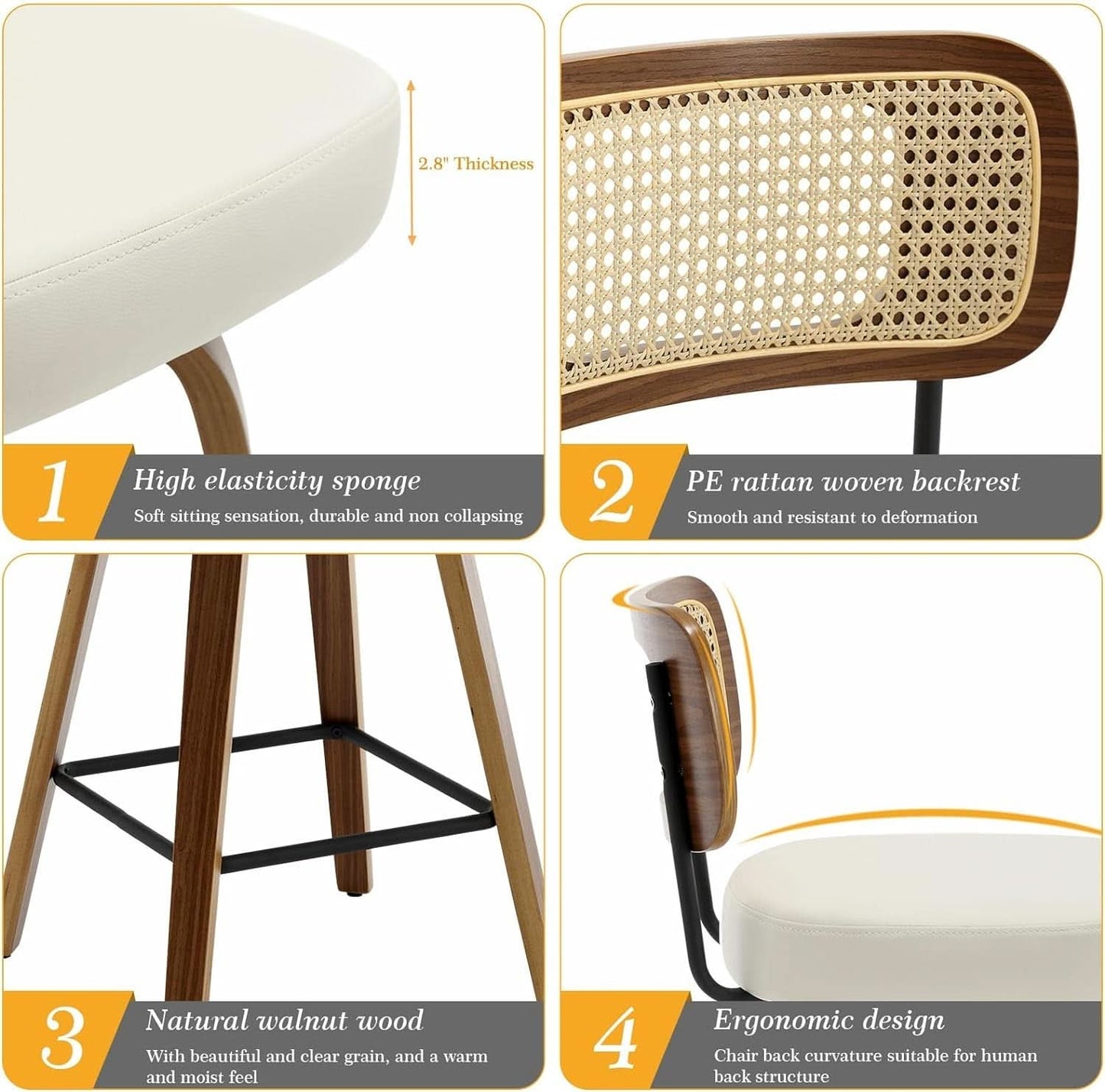 Swivel Counter Height Bar Stools Cream White Rattan Back