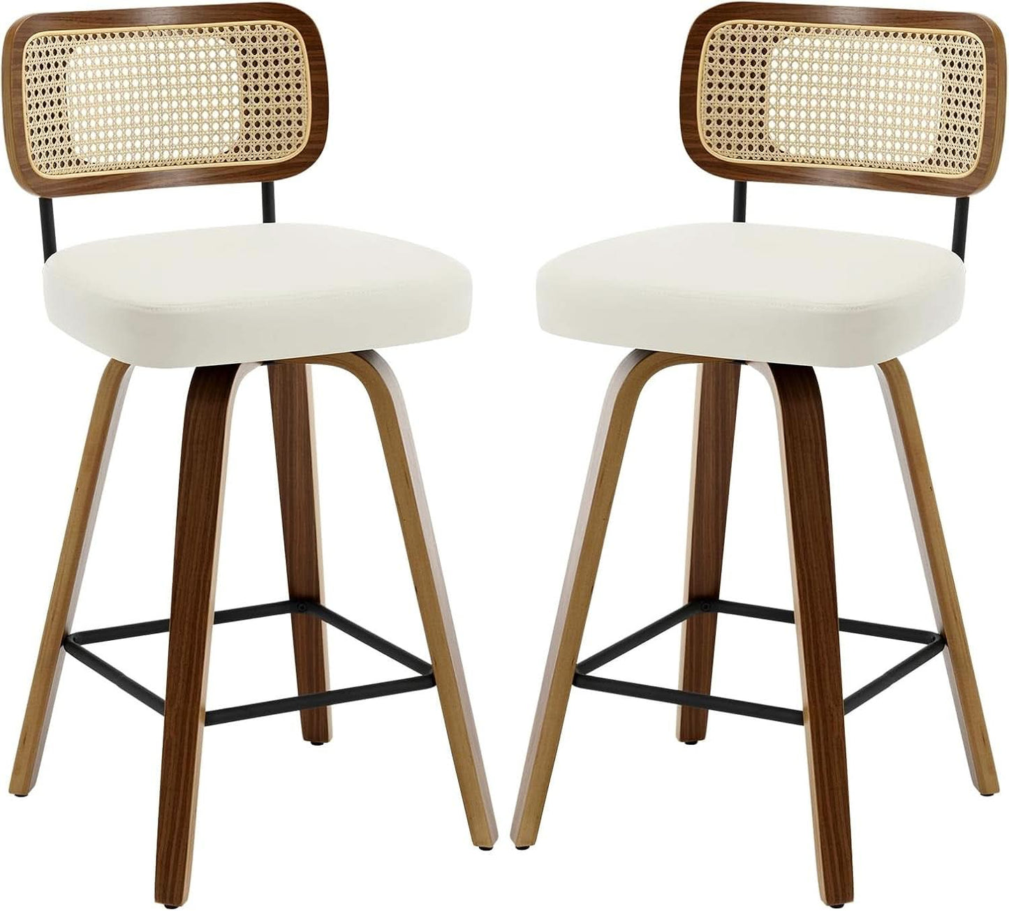Swivel Counter Height Bar Stools Cream White Rattan Back