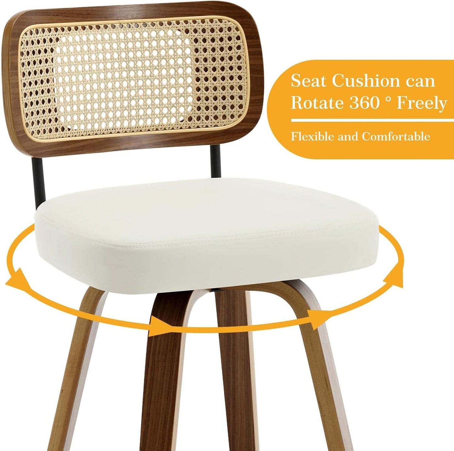 Swivel Counter Height Bar Stools Cream White Rattan Back
