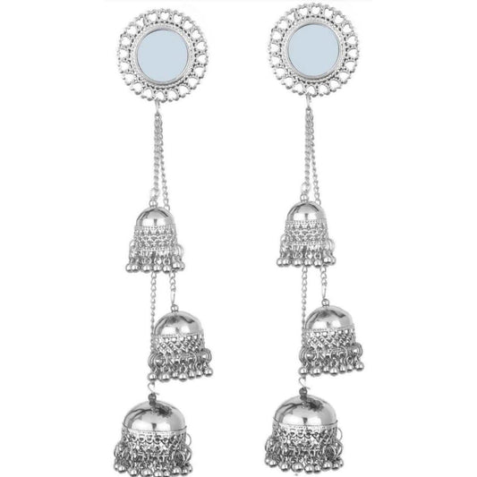 MS Fashion India Muskan Fancy Silver Plated Mirror Tribal Long Hook Jhumki Earrings