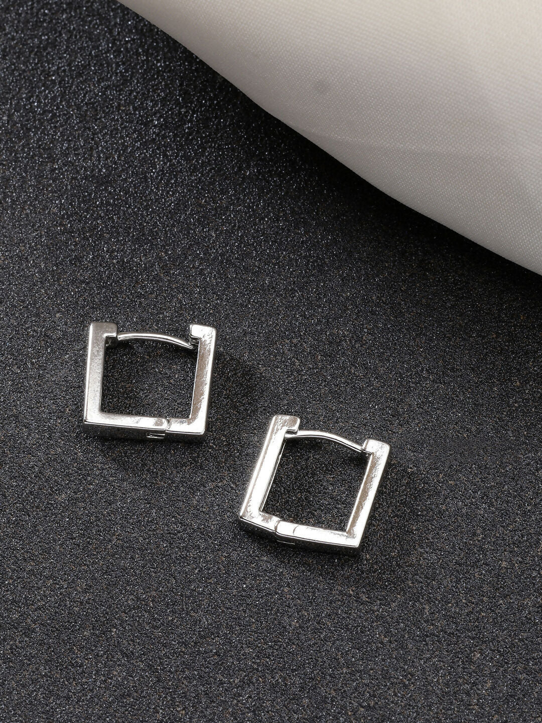 NVR Men's Set of 3 Multicolor Rhodium-Plated Geometric Shape Stainless Steel Hoop Earrings