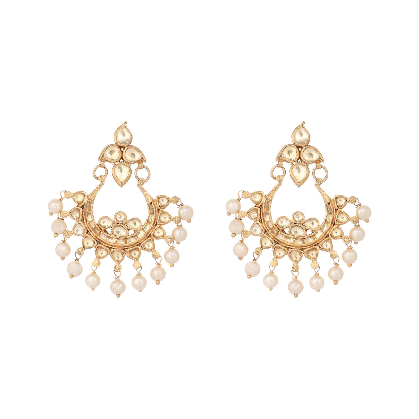 Nuyug 22K Gold Plated Kundan Chandbali Pearl Elegance Earrings