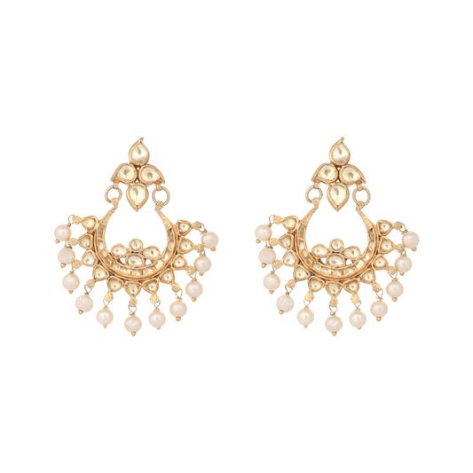 Nuyug 22K Gold Plated Kundan Chandbali Pearl Elegance Earrings