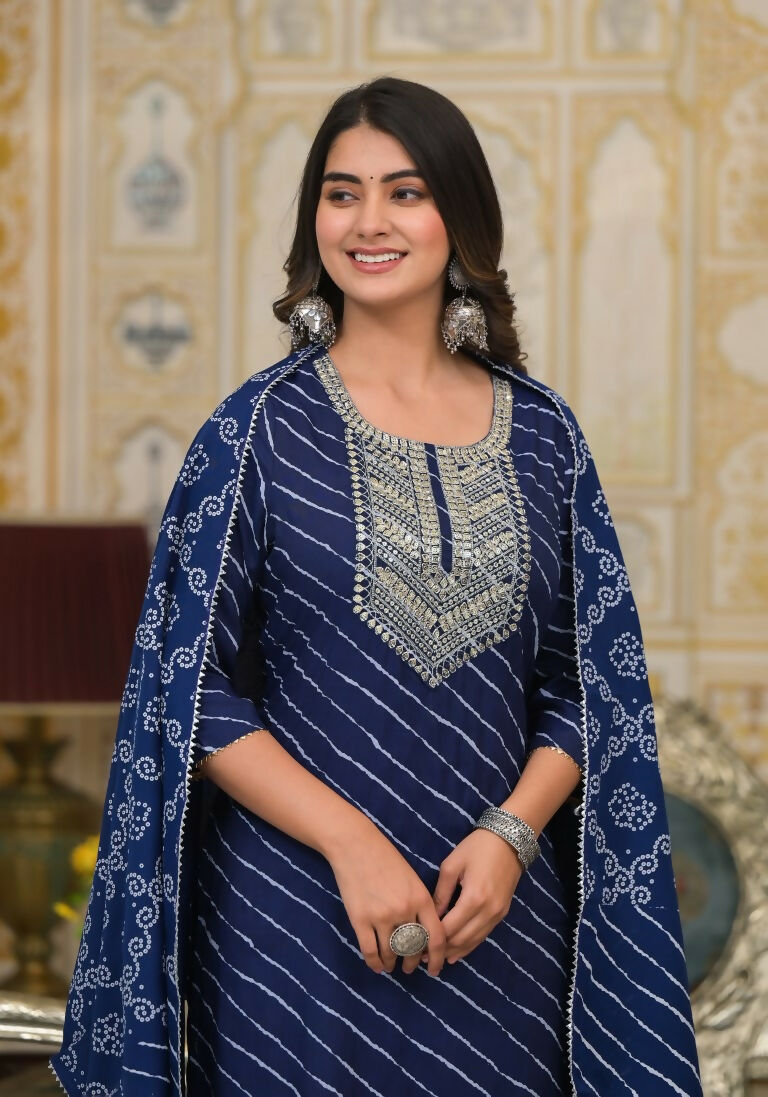 Partywear Designer Blue cotton Stitched Suit With Dupatta - Tanisha
