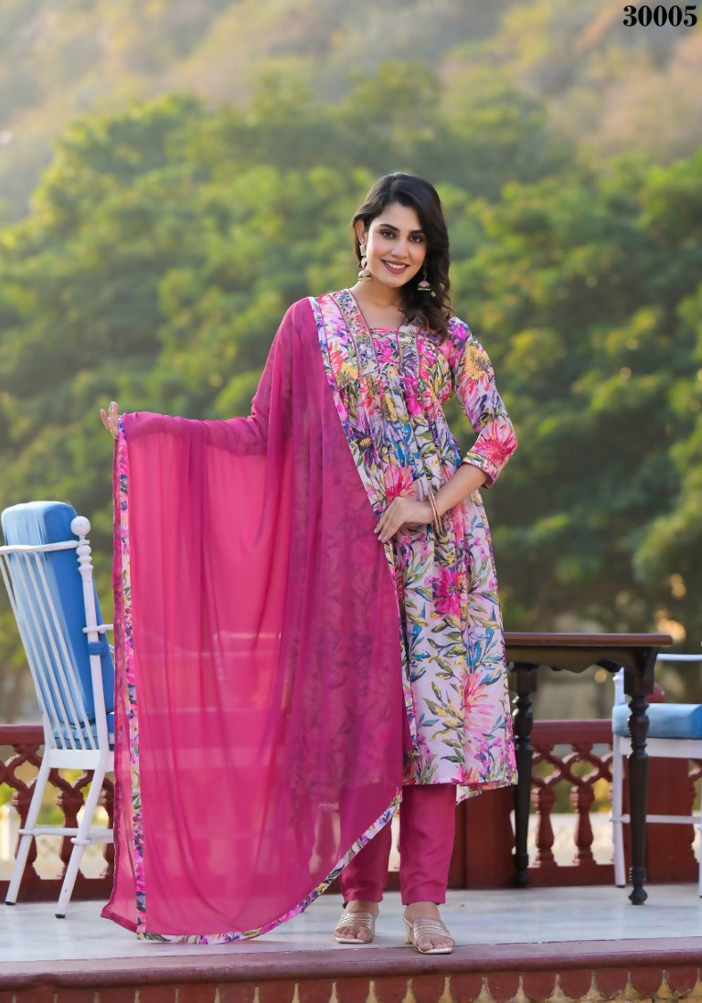 Designer Stylish Pink Slim Georgette Stitched Suit With Dupatta - Kiyara
