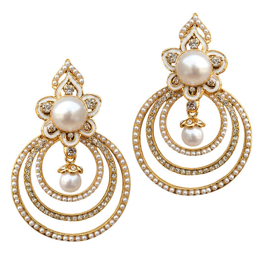 Gold-Polished Alloy Traditional Look Pearl Studded Earrings - The Pari