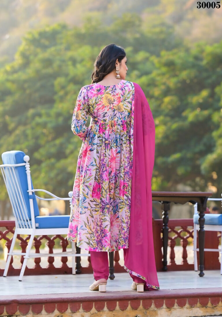 Designer Stylish Pink Slim Georgette Stitched Suit With Dupatta - Kiyara