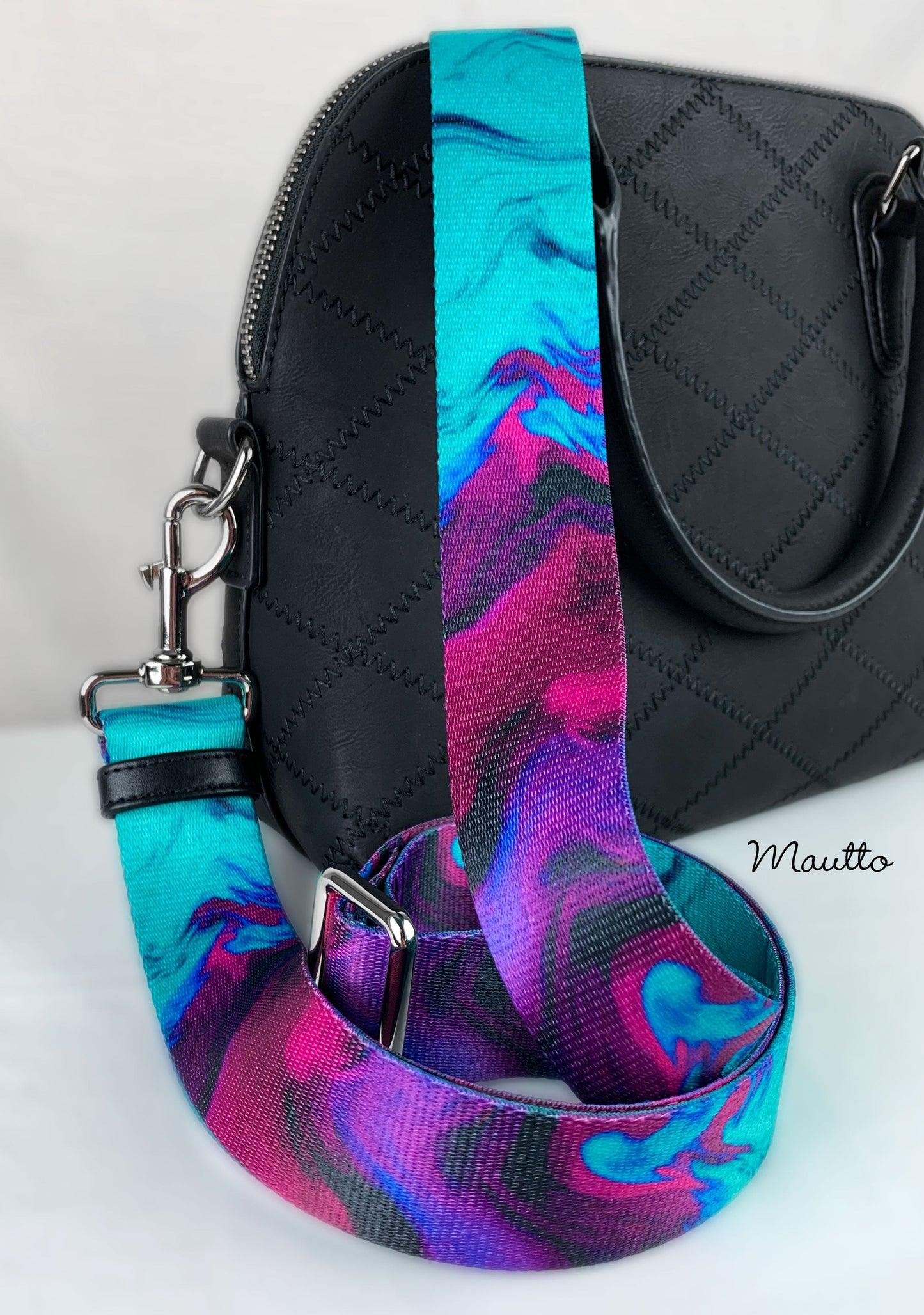 Turquoise Purple Swirl Strap - 1.5" Wide Nylon - Adjustable Shoulder to Crossbody Length - Choose Connector Style & Finish