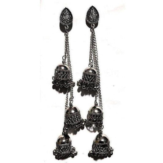 MS Fashion India Antique Fashion Kashmiri Black Color Long Hangings Chains Jhumkas Pearls Earrings