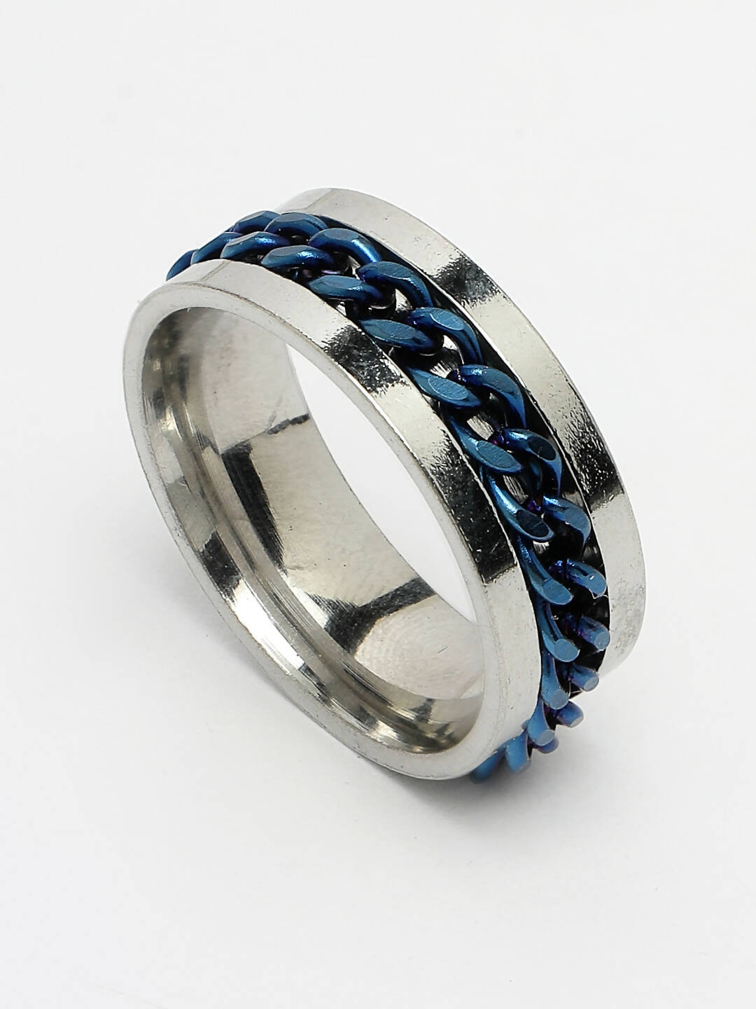 NVR Men's Rhodium Plated Stainless Steel Finger Ring