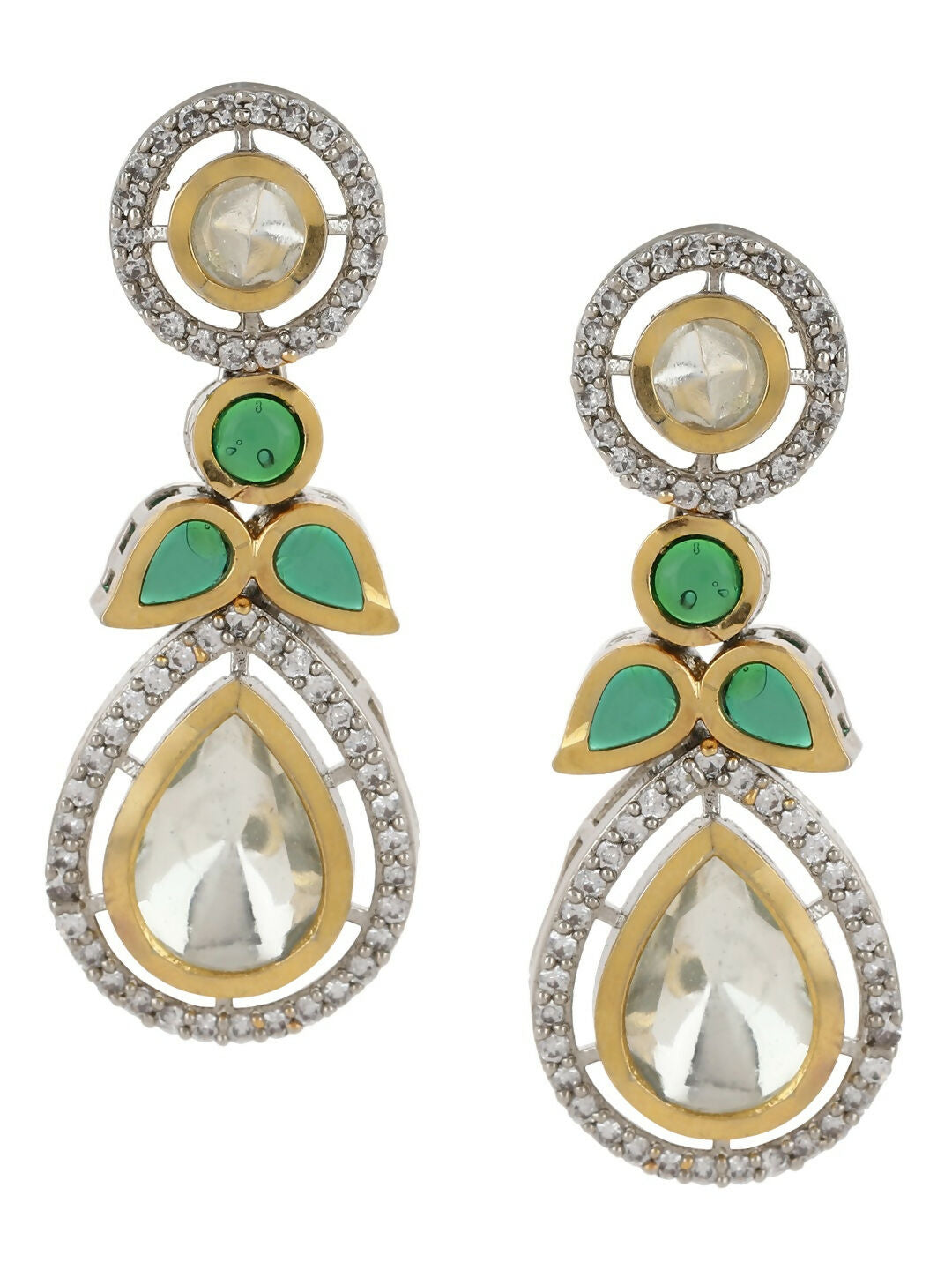 Dangler Kundan Earrings with Green Stone- Ruby Raang
