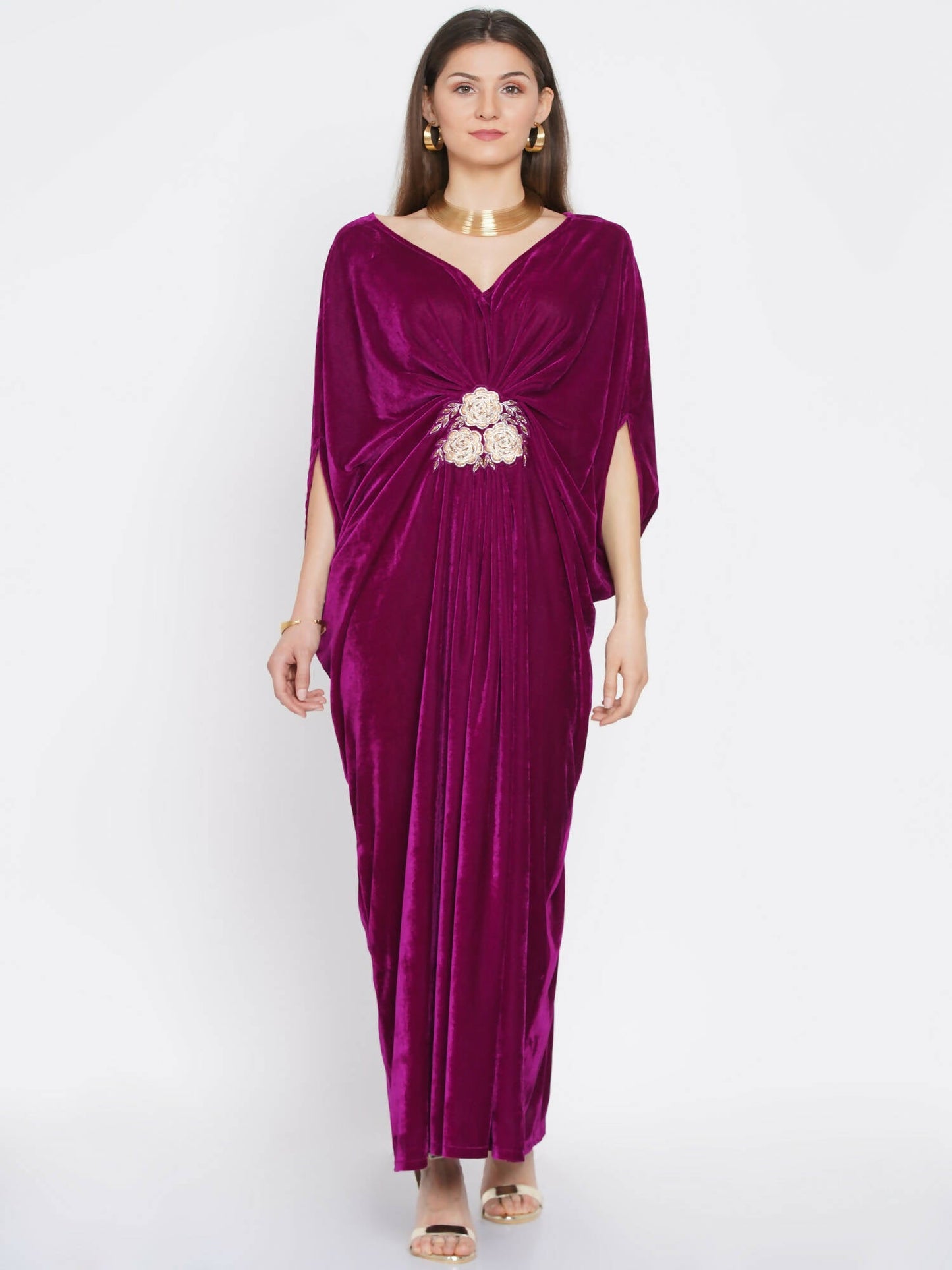Women Republic Wine Velvet Embroiderd Gown