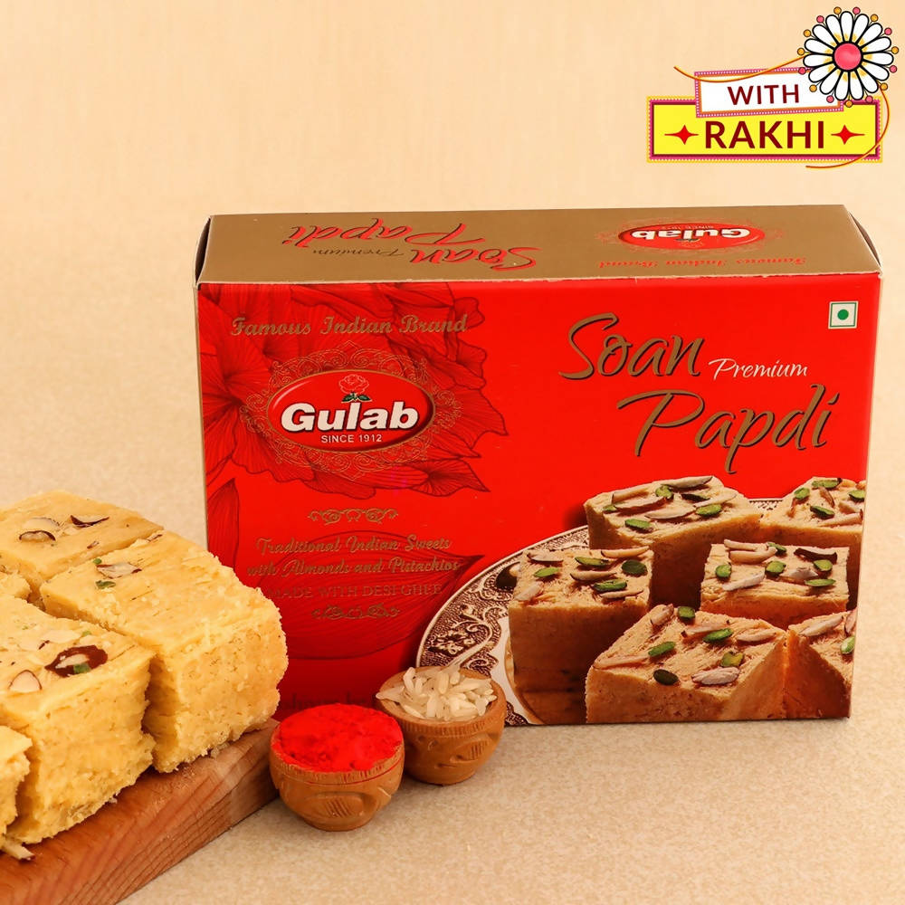 Ethnic Butterfly Rudraksha Rakhi & Soan Papdi