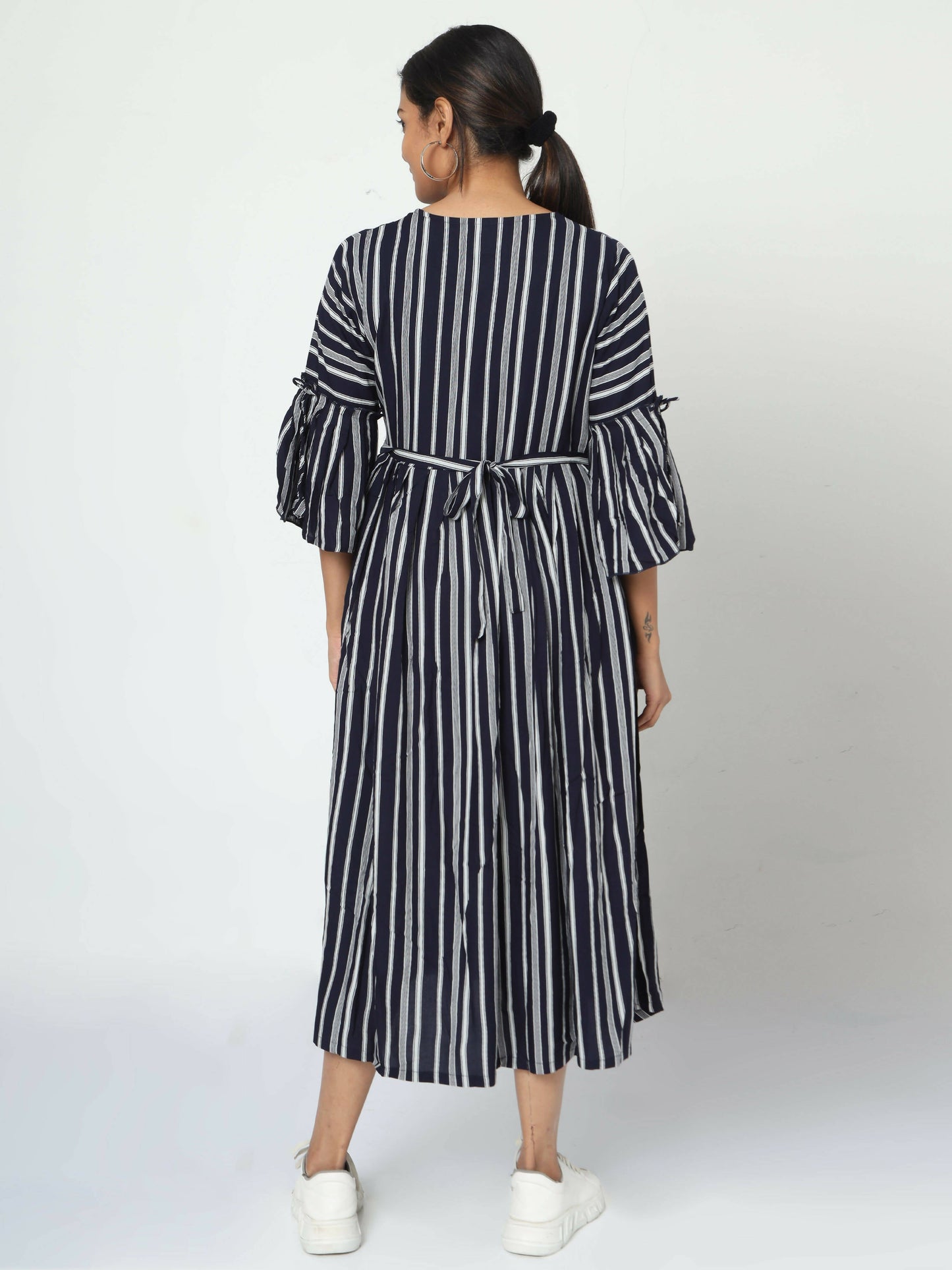 Manet Three Fourth Maternity Dress With Concealed Zipper Nursing Access - Navy Blue