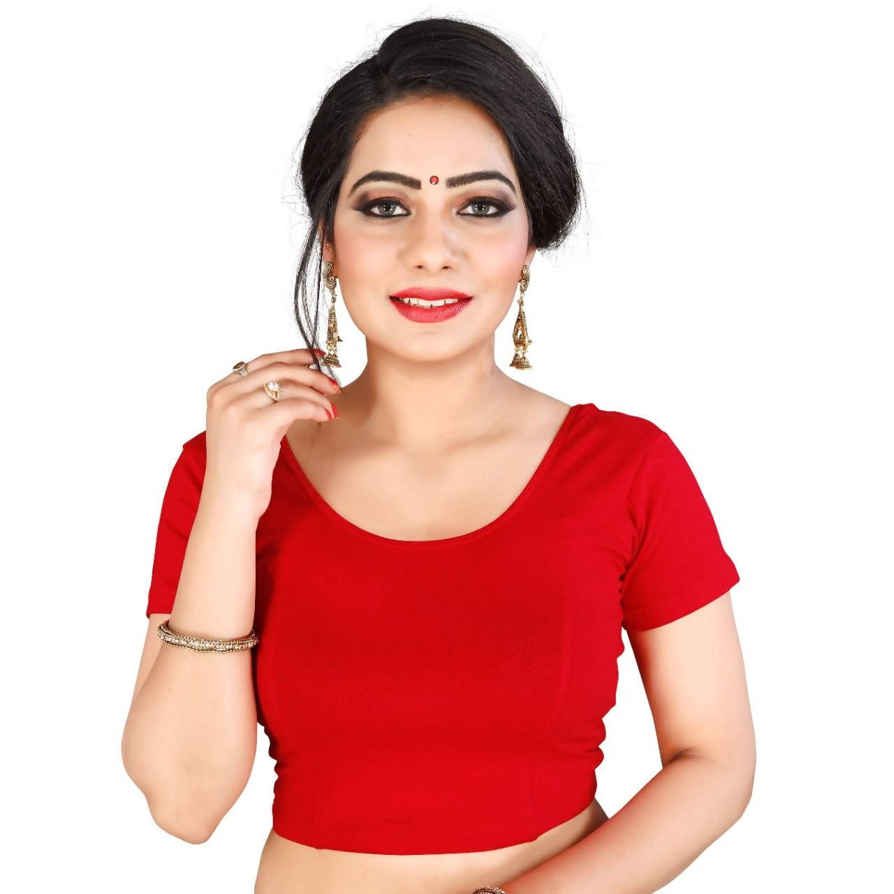Vamika Red Lycra Plain Blouse