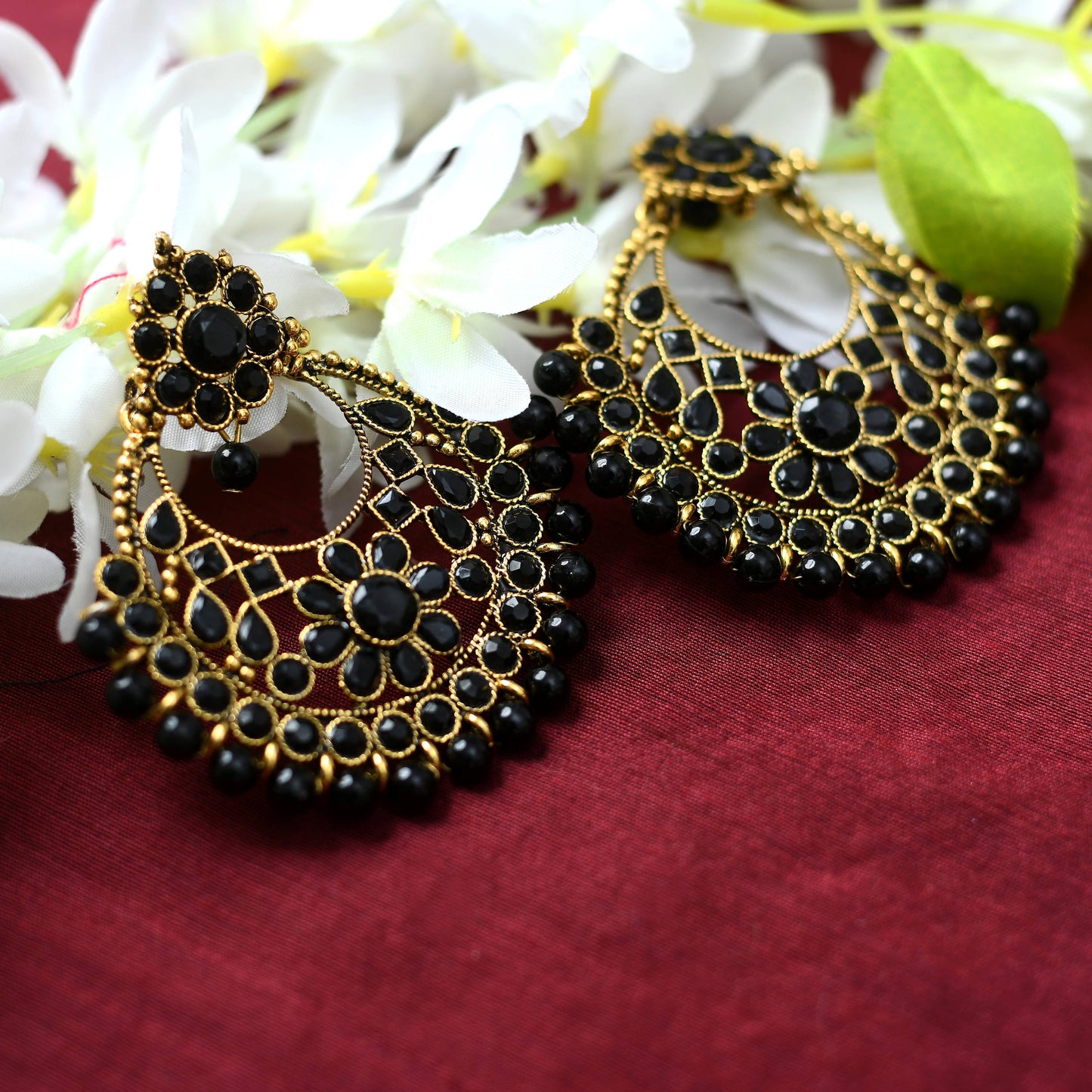 Mominos Fashion Johar Kamal Golden And Black Beaded Earrings