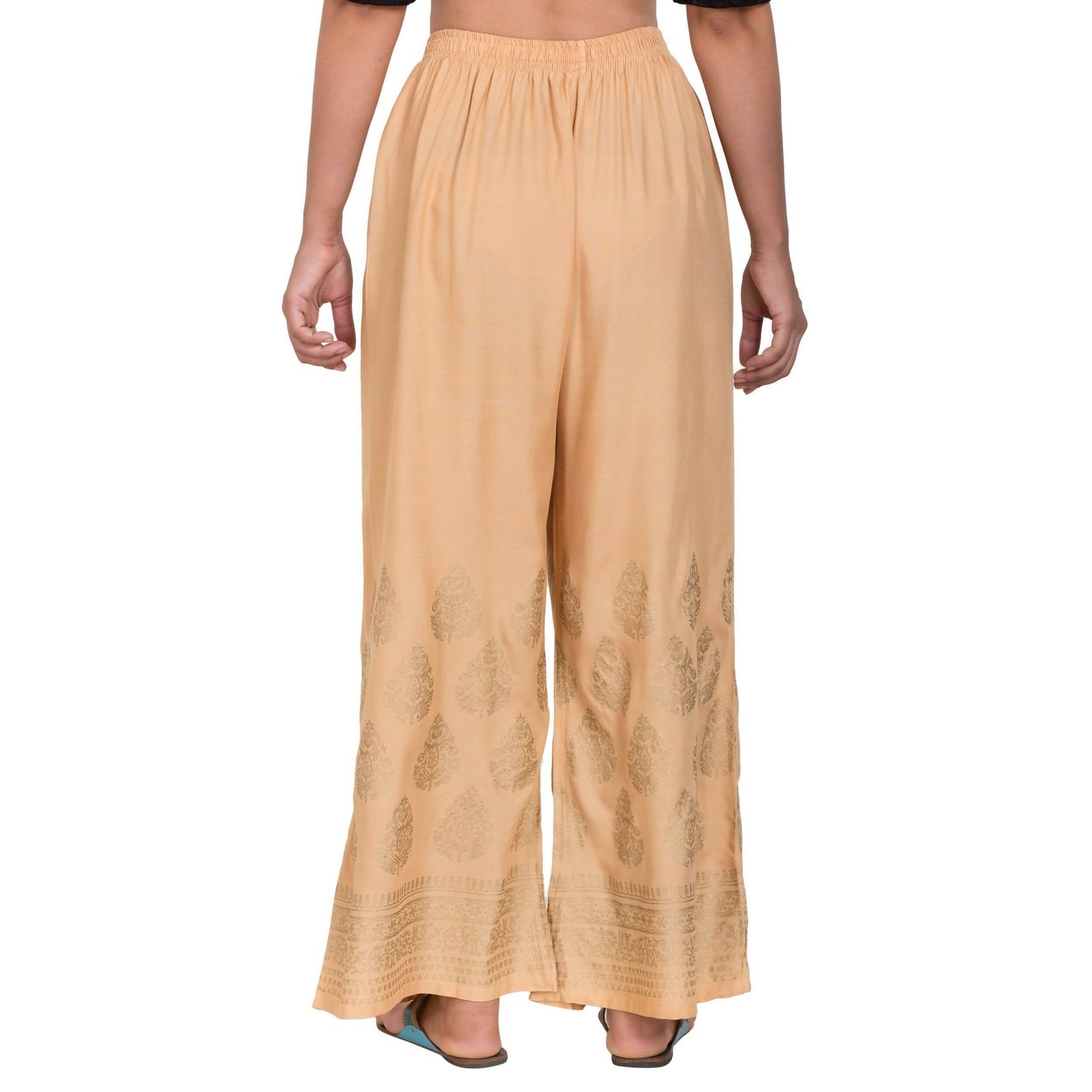 PAVONINE Beige Color Golden Printed Rayon Fabric Sharara For Women & Girls
