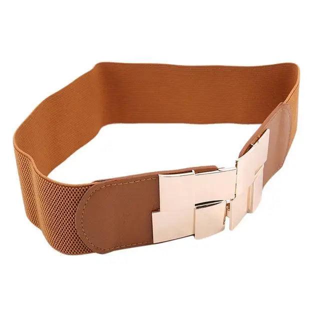 Vintage Black Square Elastic Buckle Belts Elegant Design High Quality Party Dress Waist Belt Cute Women Gift