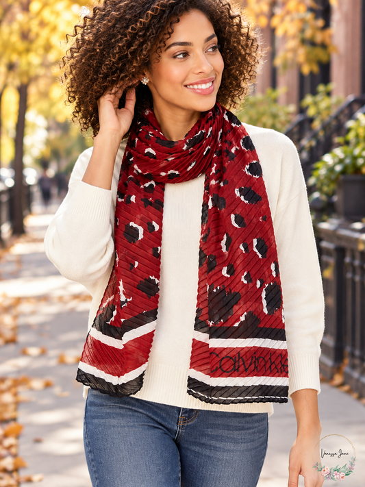 Calvin Klein Leopard Pleated Scarf