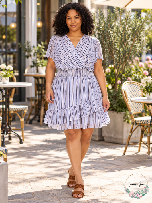 Michael Michael Kors Plus Size Striped Surplice-Neck Dress, Size 1X