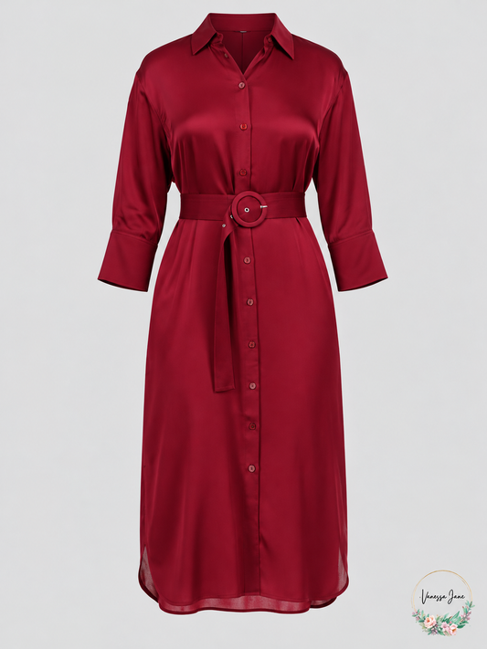 Michael Michael Kors Belted Shirtdress – Dark Ruby, Size XS