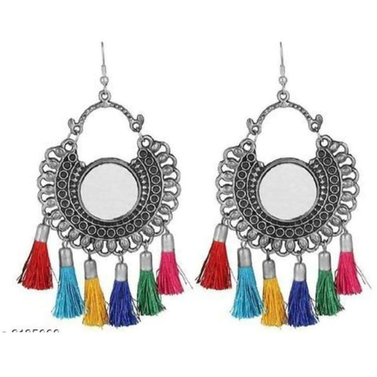 MS Fashion India Bohemian Style Silver Oxidized Earrings With Multi Color Tassels
