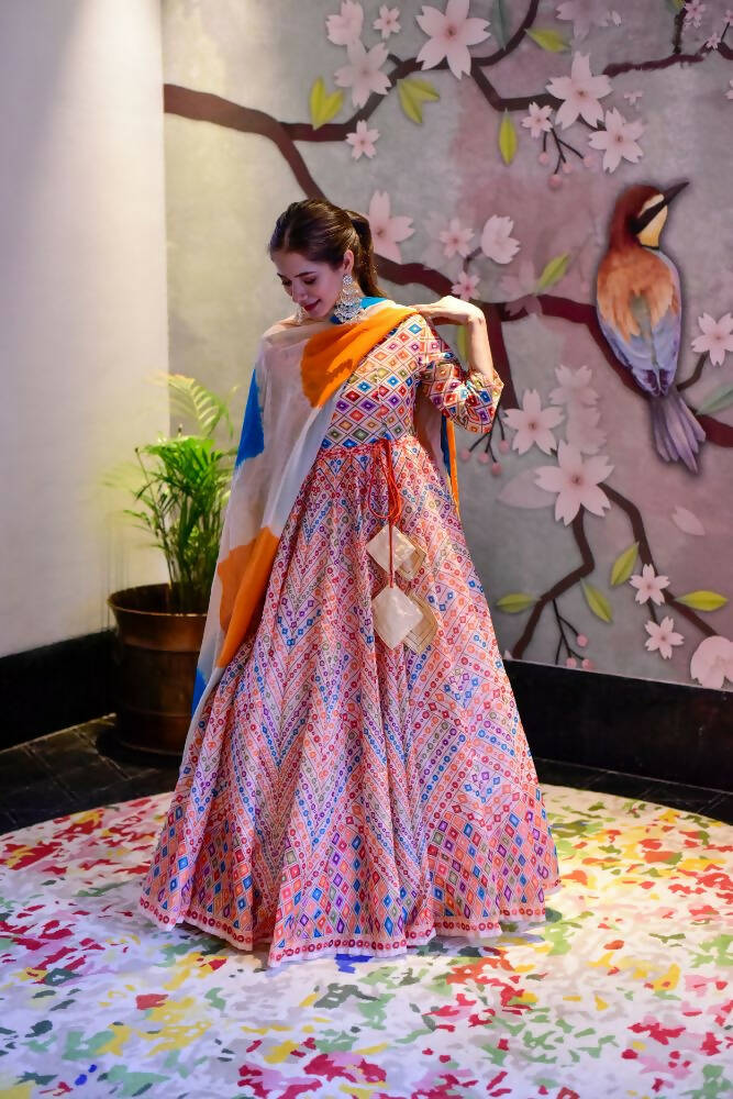 Everywhere Designer Offwhite With Multi Silk Cotton Stitched Suit With Dupatta - Anbazaar
