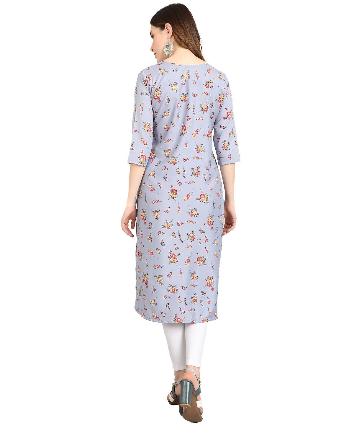 Vamika Grey French Crepe Printed Party Wear/Casual Wear Kurti