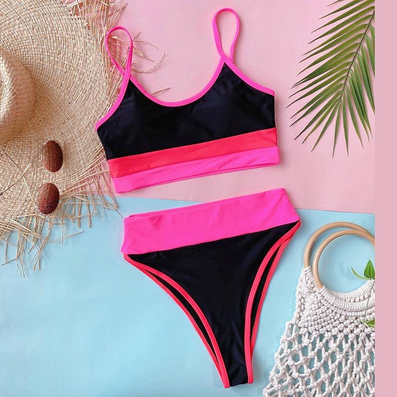 Women Bikinis High Waist Swimwear Ribbed Bikini Swimsuits
