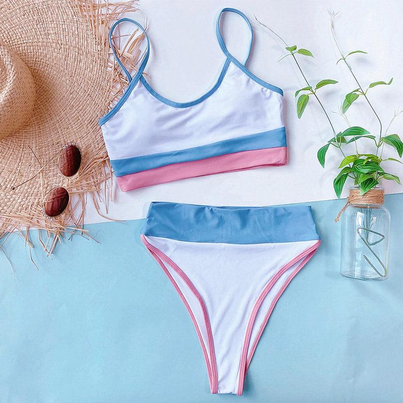 Women Bikinis High Waist Swimwear Ribbed Bikini Swimsuits