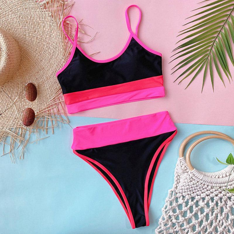 Women Bikinis High Waist Swimwear Ribbed Bikini Swimsuits