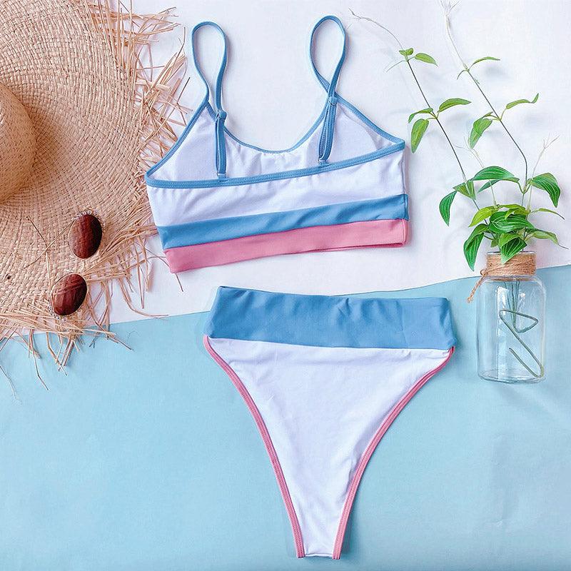 Women Bikinis High Waist Swimwear Ribbed Bikini Swimsuits