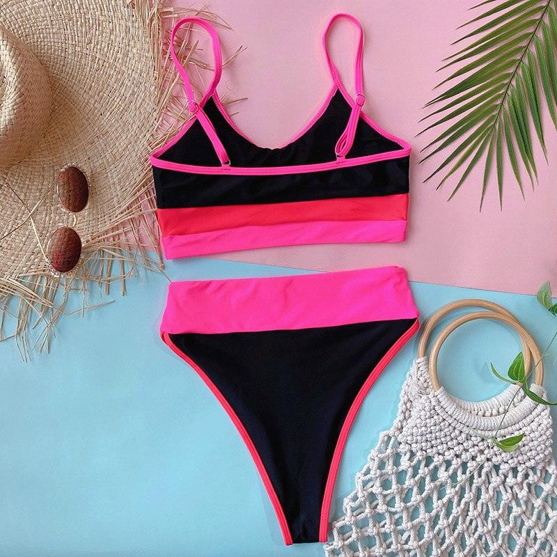 Women Bikinis High Waist Swimwear Ribbed Bikini Swimsuits