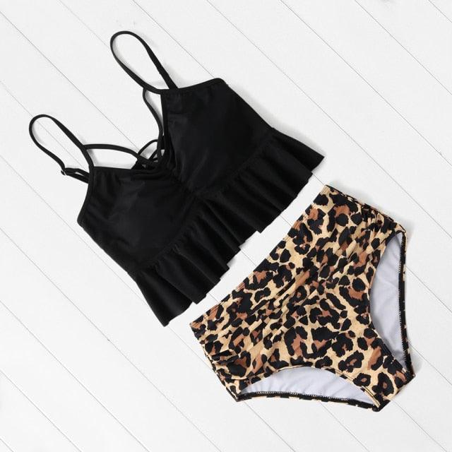 Women Swimsuit Bikini One Shoulder Top High Waist Bottom