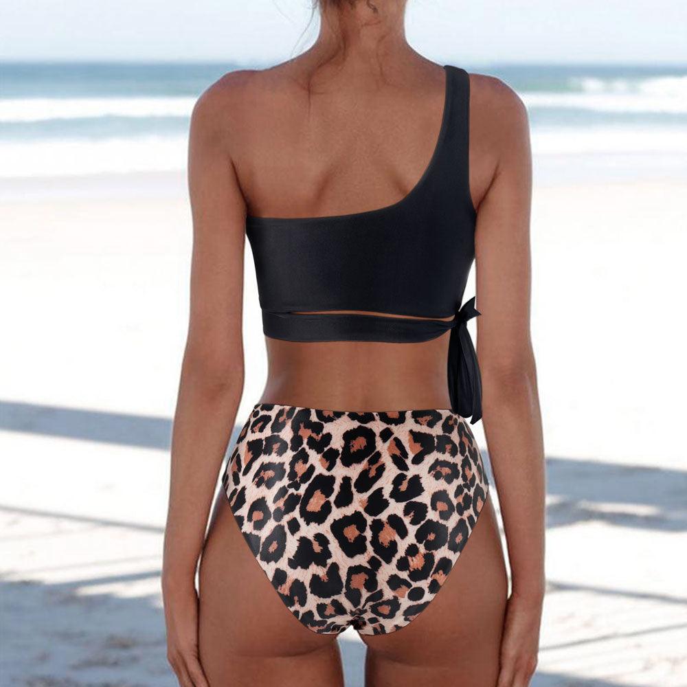 Women Swimsuit Bikini One Shoulder Top High Waist Bottom