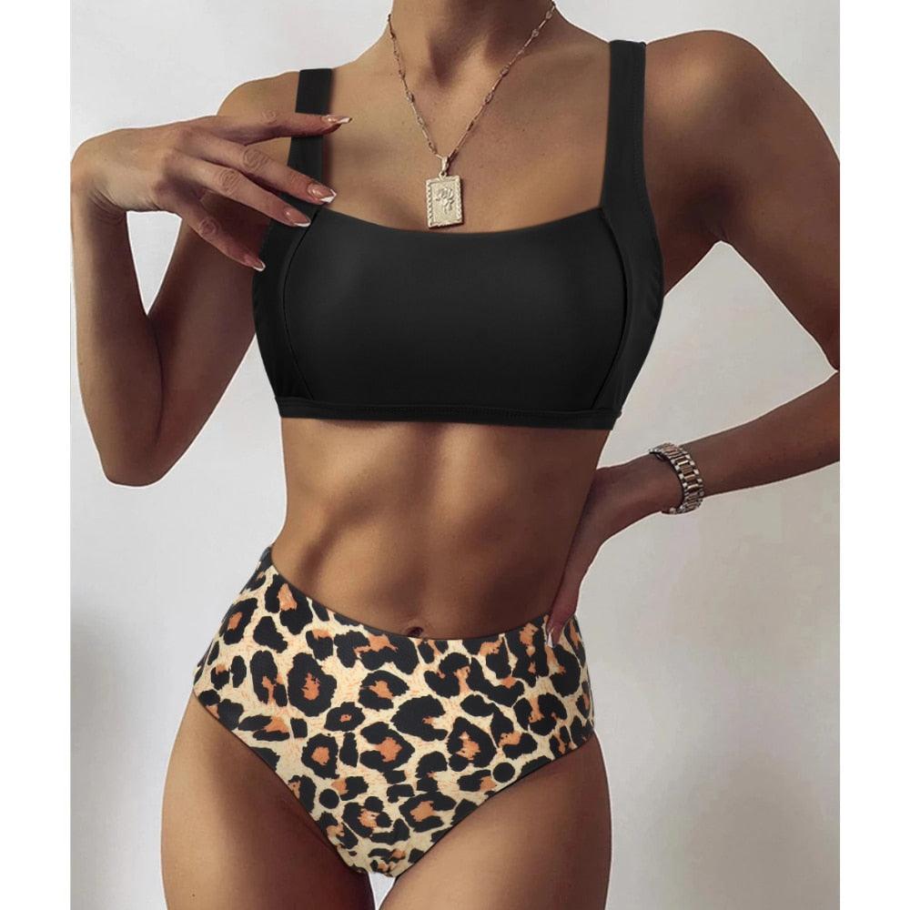 Women Swimsuit Bikini One Shoulder Top High Waist Bottom