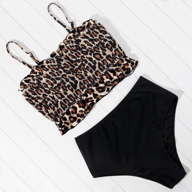 Women Swimsuit Bikini One Shoulder Top High Waist Bottom