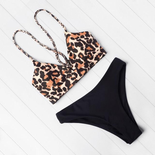 Women Swimsuit Bikini One Shoulder Top High Waist Bottom
