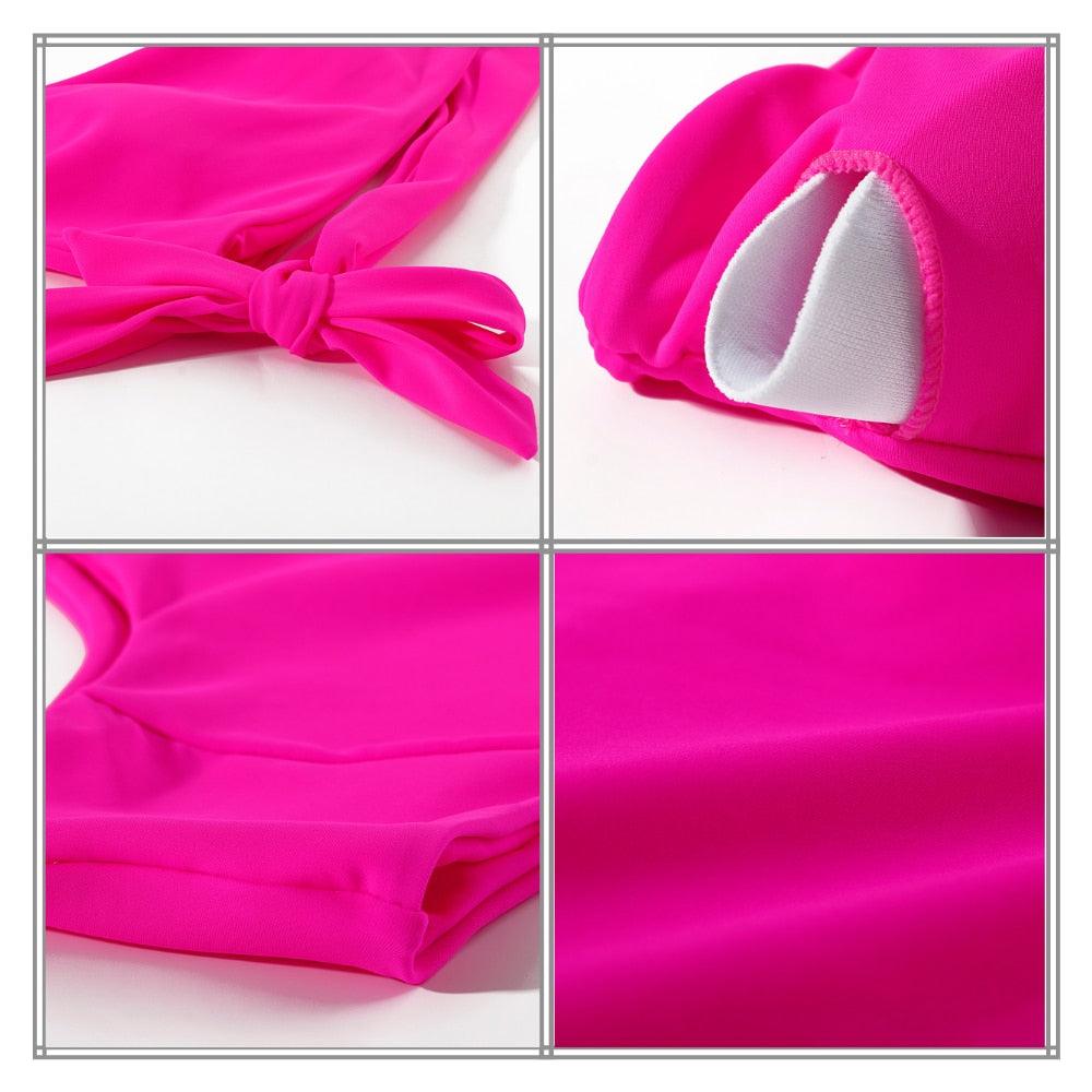 Women Swimsuit Bikini One Shoulder Top High Waist Bottom