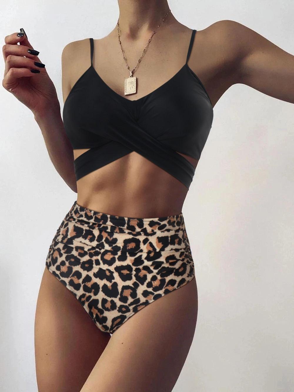 Women Swimsuit Bikini One Shoulder Top High Waist Bottom