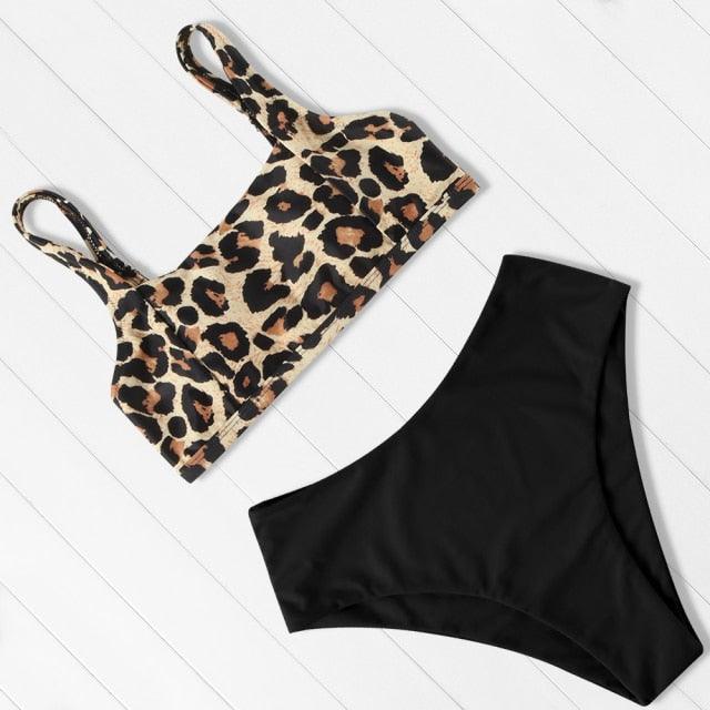 Women Swimsuit Bikini One Shoulder Top High Waist Bottom