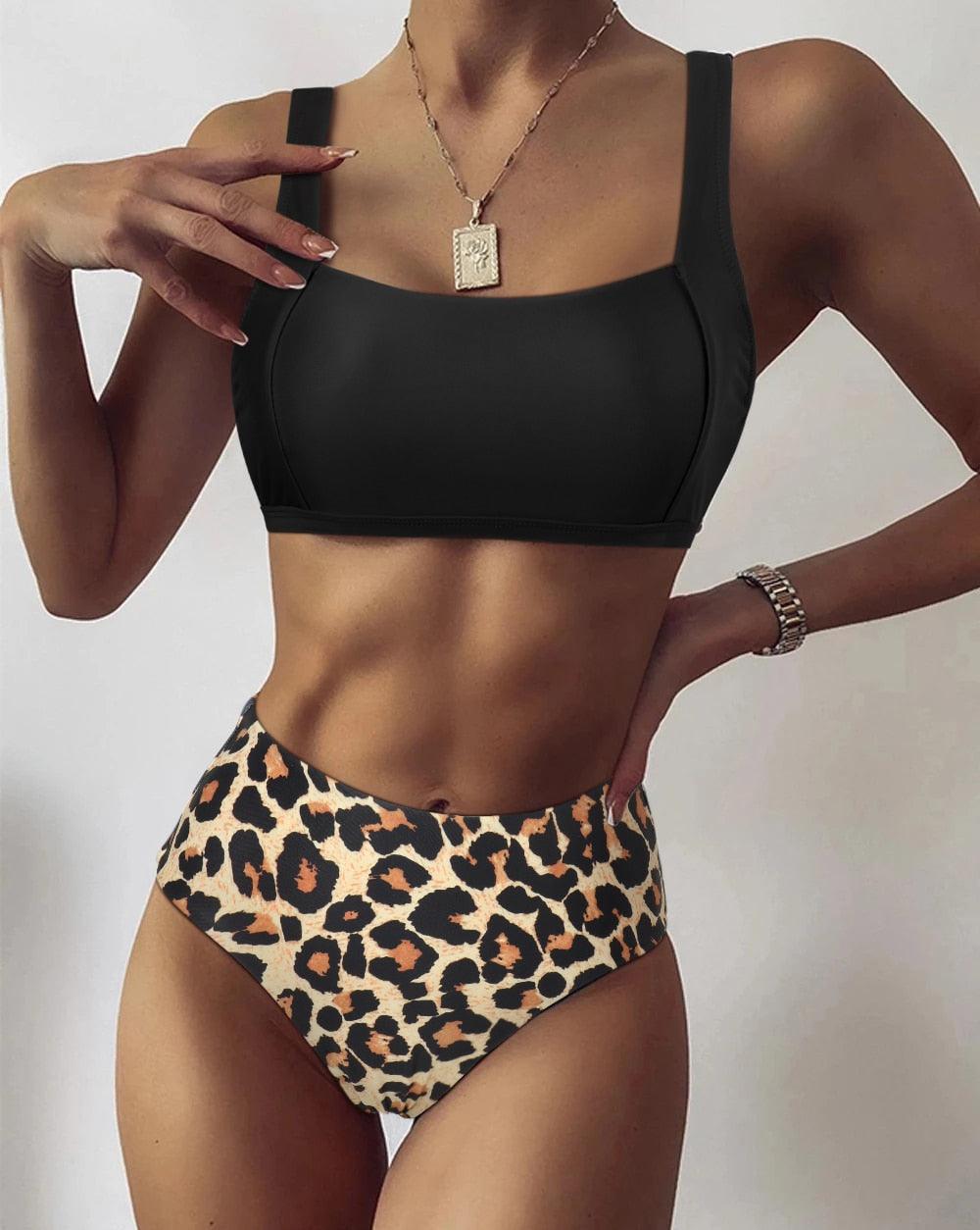 Women Swimsuit Bikini One Shoulder Top High Waist Bottom