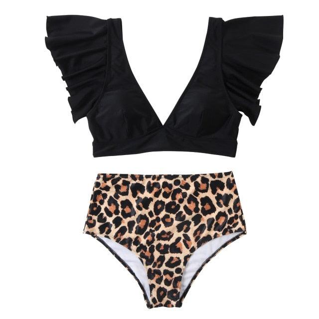 Women Swimsuit Bikini One Shoulder Top High Waist Bottom