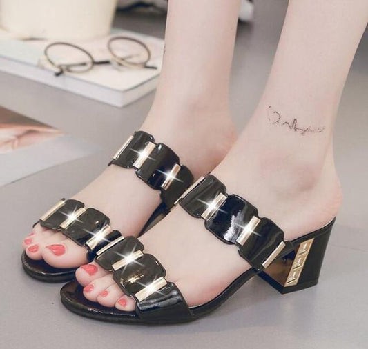 Women Square Heels Summer Sandals Open Toe Multi Colors Shoes Cute Sandals Flip Flops Slip On Fashion Wedding Dress Chunky Block Heels Open Back High Heel Slide Slipper