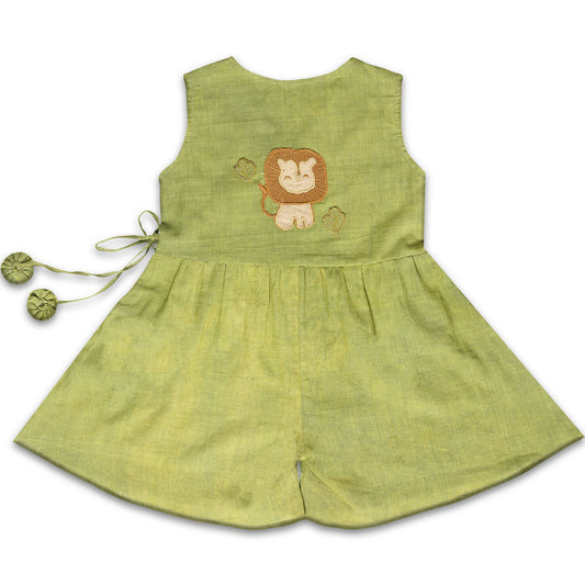 Mhyssa Green V Neck Short Jumpsuit With Front Overlap Tie-Up For Kids